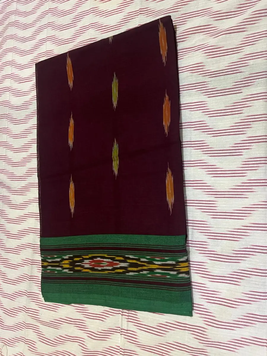 Product image: maroon and green folded saree-like textile