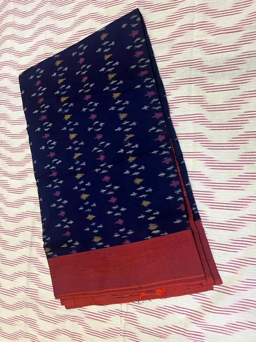 Product image: navy blue and red folded saree-like textile