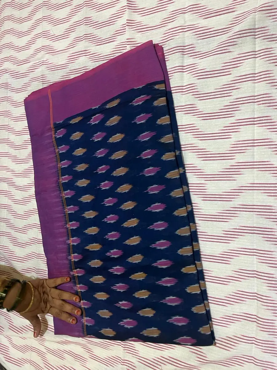 Product image: navy blue and purple saree-like textile, repeated views