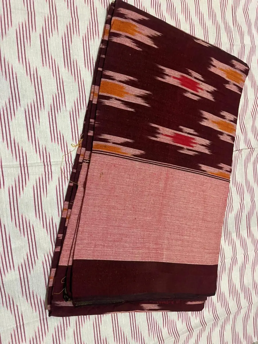 Product image: maroon, brown, and pink folded saree-like textile