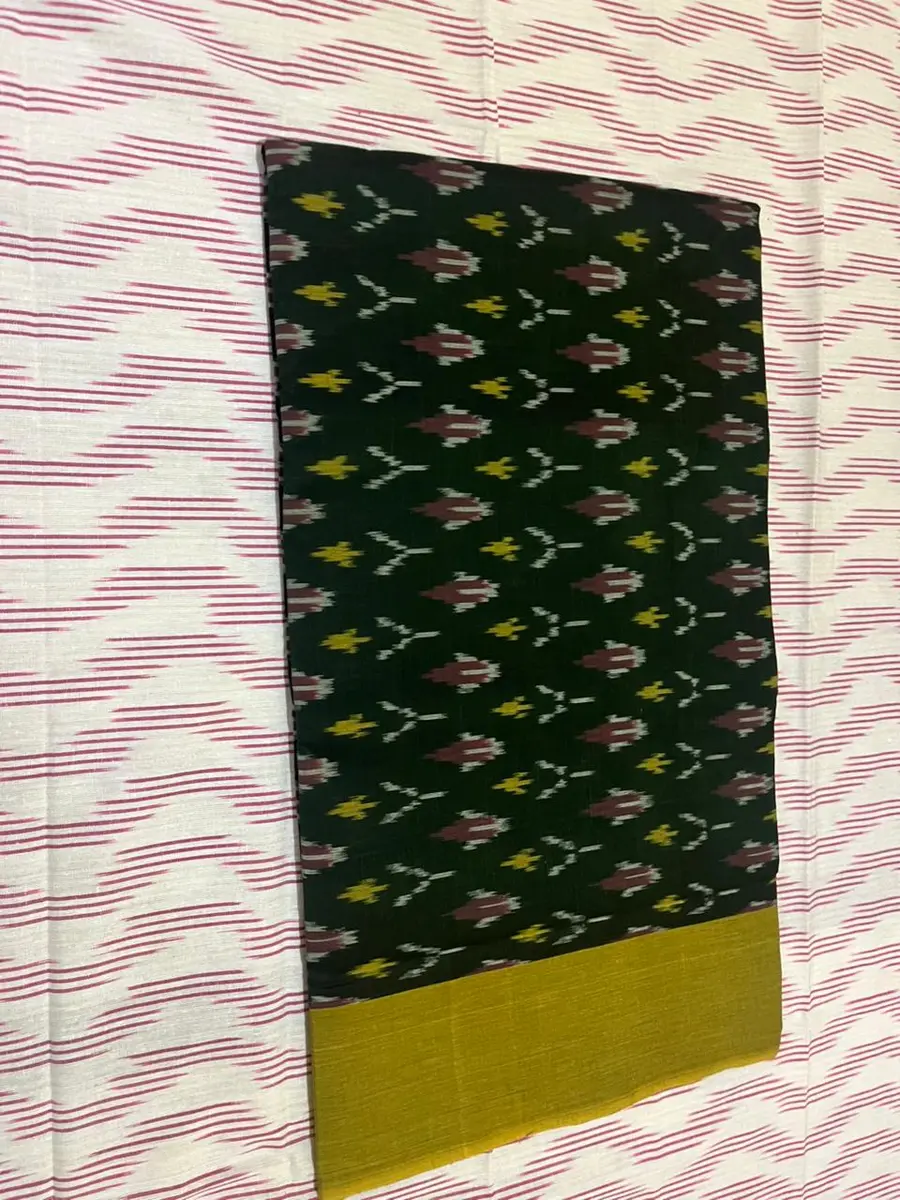 Product image: dark green, black, and mustard folded saree-like textile