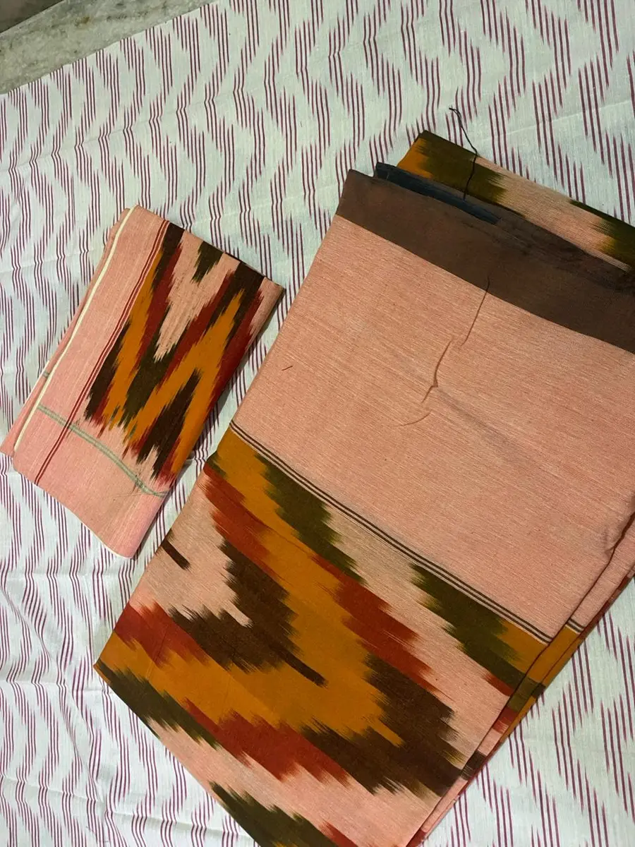 Product image: peach, orange, and brown folded saree-like textile