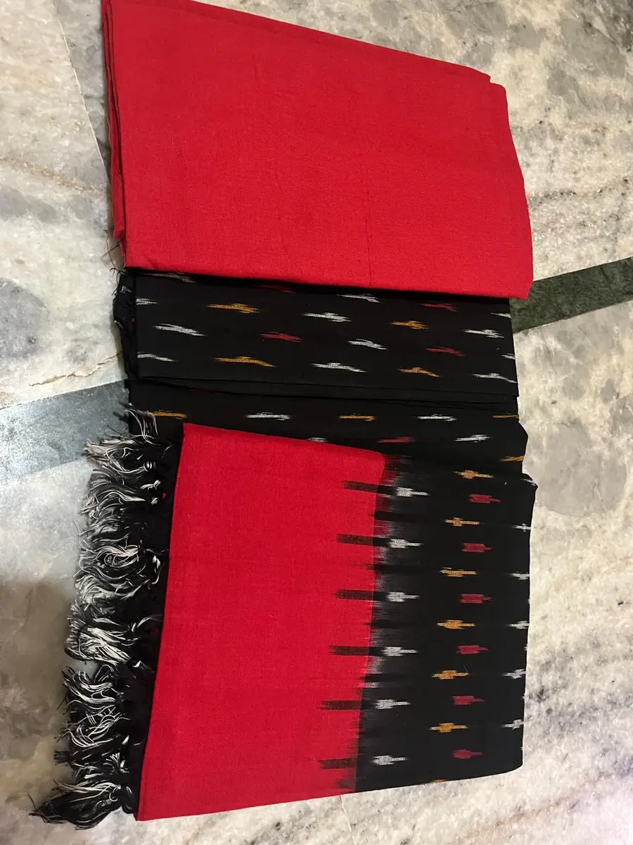 Product image: red, black, and cream folded fringed textile