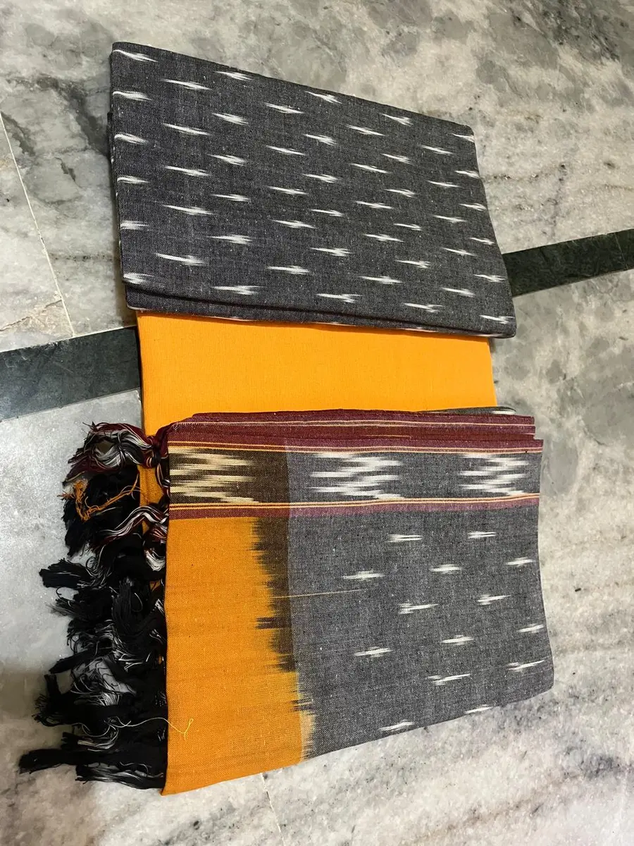 Product image: gray, mustard, navy, and multicolor assorted folded textiles